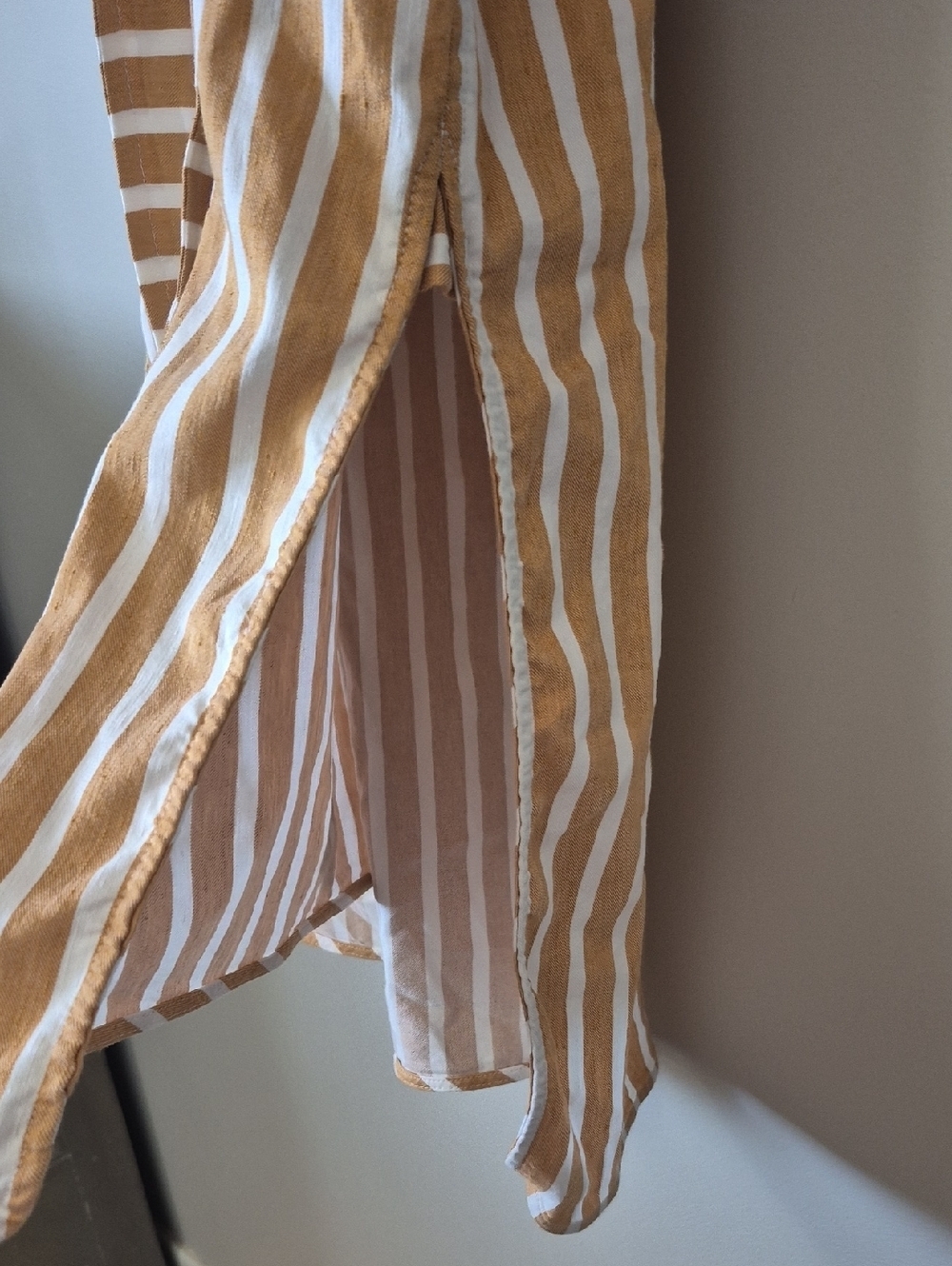 Samsoe Samsoe Amara Belted Shirt Dress Size L, Honey Stripe Linen Blend Vacation - Picture 8 of 15